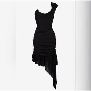 Heiress Beverly Hills Black Corset Draped Mini Dress XS Strapless Cocktail q18